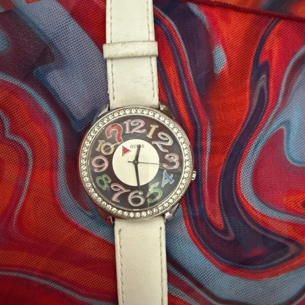 Guess White Floating Crystal Quartz Watch Vintage